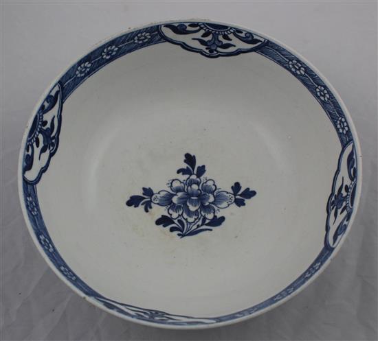 An English porcelain blue and white small punch bowl, late 18th century, probably Liverpool, diameter 22.5cm